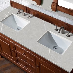 Brookfield 60 inch Double Bathroom Vanity in Warm Cherry With Eternal Serena Quartz Top