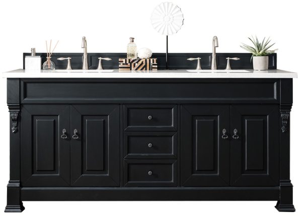 Brookfield 72 inch Double Bathroom Vanity in Antique Black With Carrara Marble Top Top