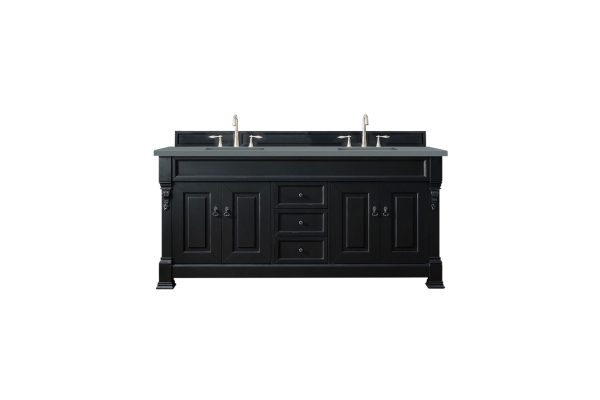 Brookfield 72 inch Double Bathroom Vanity in Antique Black With Charcoal Soapstone Quartz Top