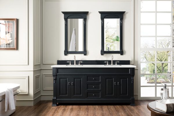 Brookfield 72 inch Double Bathroom Vanity in Antique Black With Eternal Jasmine Pearl Quartz Top