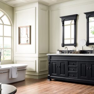 Brookfield 72 inch Double Bathroom Vanity in Antique Black With Eternal Jasmine Pearl Quartz Top