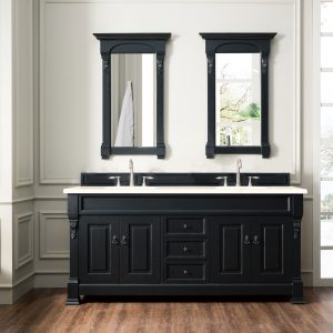 Brookfield 72 inch Double Bathroom Vanity in Antique Black With Eternal Marfil Quartz Top