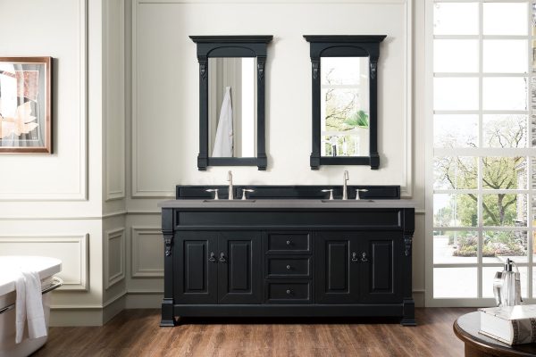 Brookfield 72 inch Double Bathroom Vanity in Antique Black With Grey Expo Quartz Top