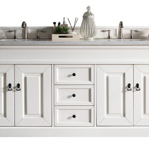 Brookfield 72 inch Double Bathroom Vanity in Bright White With Arctic Fall Quartz Top