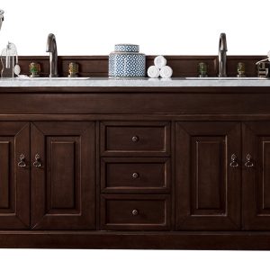 Brookfield 72 inch Double Bathroom Vanity in Burnished Mahogany With Carrara Marble Top 