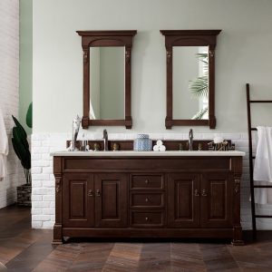 Brookfield 72 inch Double Bathroom Vanity in Burnished Mahogany With Arctic Fall Quartz Top