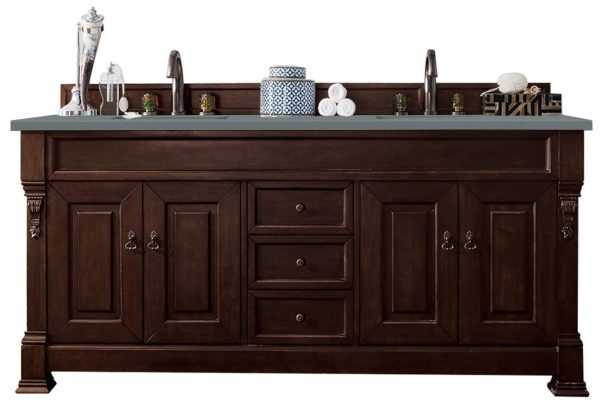 Brookfield 72 inch Double Bathroom Vanity in Burnished Mahogany With Grey Expo Quartz Top