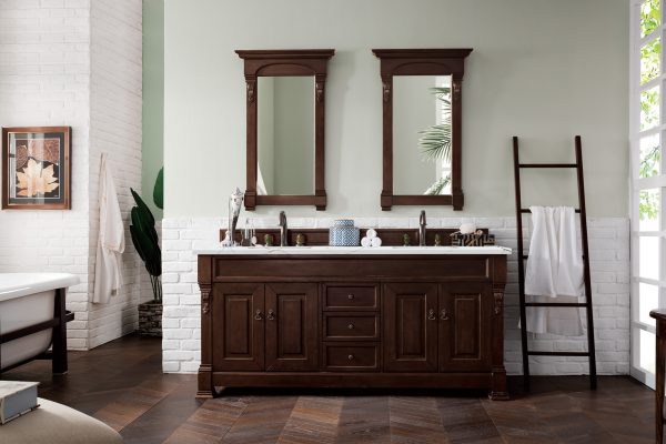 Brookfield 72 inch Double Bathroom Vanity in Burnished Mahogany With Ethereal Noctis Quartz Top