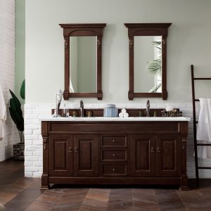 Brookfield 72 inch Double Bathroom Vanity in Burnished Mahogany With Eternal Jasmine Pearl Quartz Top
