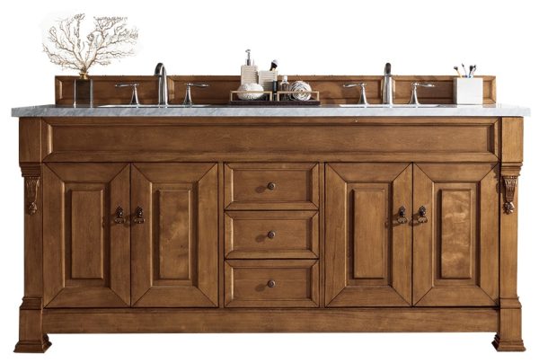 Brookfield 72 inch Double Bathroom Vanity in Country Oak With Eternal Serena Quartz Top