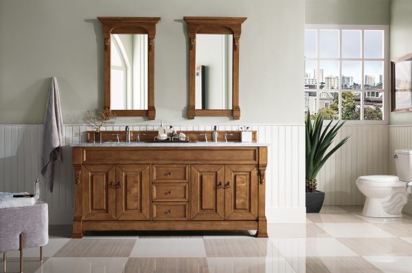 Brookfield 72 inch Double Bathroom Vanity in Country Oak With Carrara Marble Top Top
