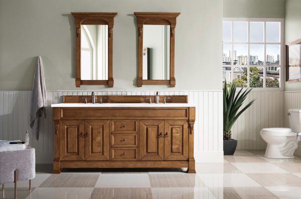 Brookfield 72 inch Double Bathroom Vanity in Country Oak With Arctic Fall Quartz Top