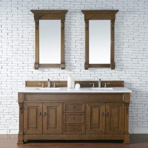 Brookfield 72 inch Double Bathroom Vanity in Country Oak With White Quartz Top
