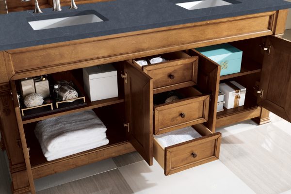 Brookfield 72 inch Double Bathroom Vanity in Country Oak With Charcoal Soapstone Quartz Top