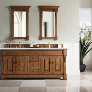 Brookfield 72 inch Double Bathroom Vanity in Country Oak With Ethereal Noctis Quartz Top
