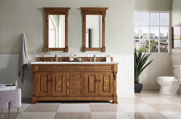 Brookfield 72 inch Double Bathroom Vanity in Country Oak With Ethereal Noctis Quartz Top