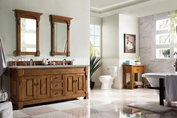 Brookfield 72 inch Double Bathroom Vanity in Country Oak With Eternal Serena Quartz Top