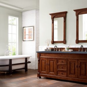 Brookfield 72 inch Double Bathroom Vanity in Warm Cherry With Charcoal Soapstone Quartz Top