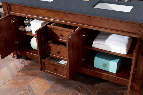 Brookfield 72 inch Double Bathroom Vanity in Warm Cherry With Charcoal Soapstone Quartz Top