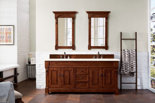 Brookfield 72 inch Double Bathroom Vanity in Warm Cherry With Eternal Marfil Quartz Top