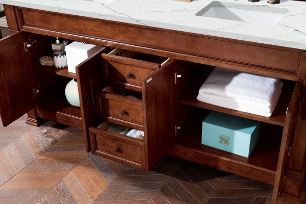 Brookfield 72 inch Double Bathroom Vanity in Warm Cherry With Ethereal Noctis Quartz Top