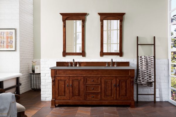 Brookfield 72 inch Double Bathroom Vanity in Warm Cherry With Grey Expo Quartz Top