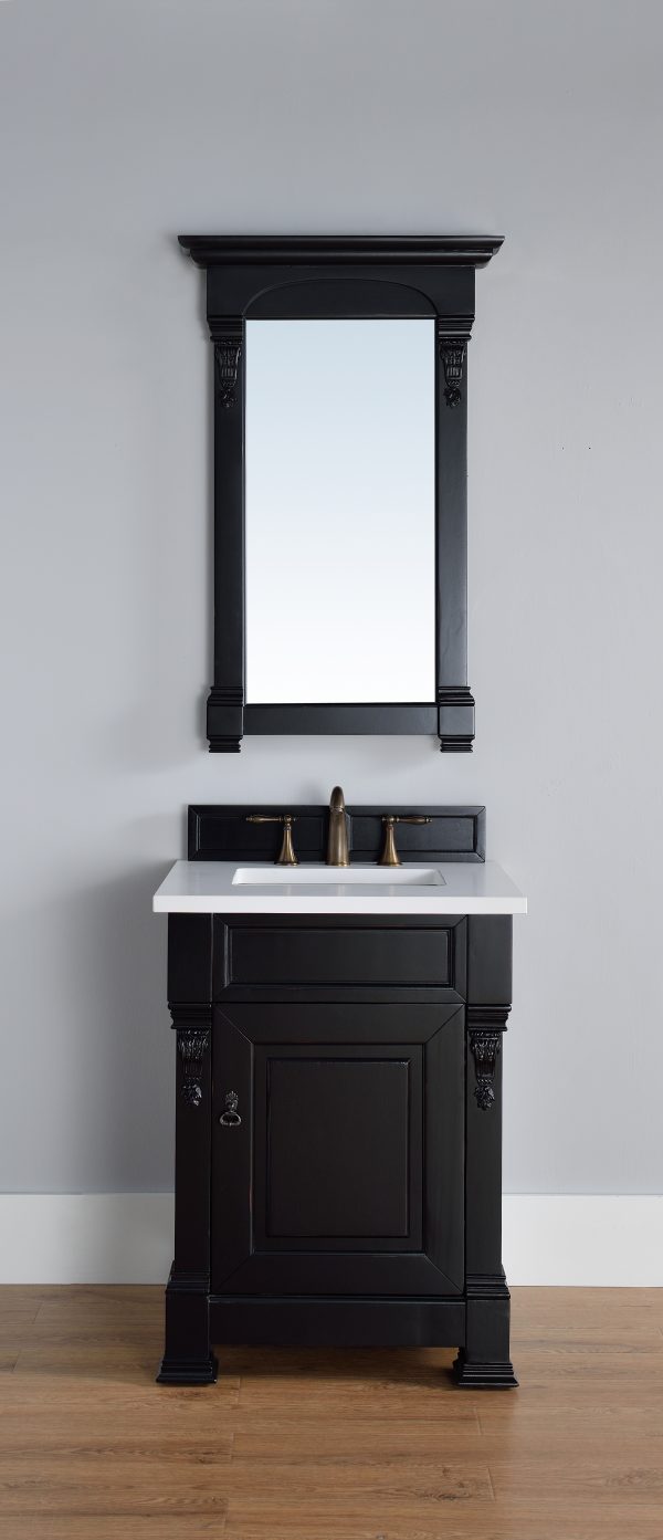 Brookfield 26 inch Bathroom Vanity in Antique Black With White Quartz Top