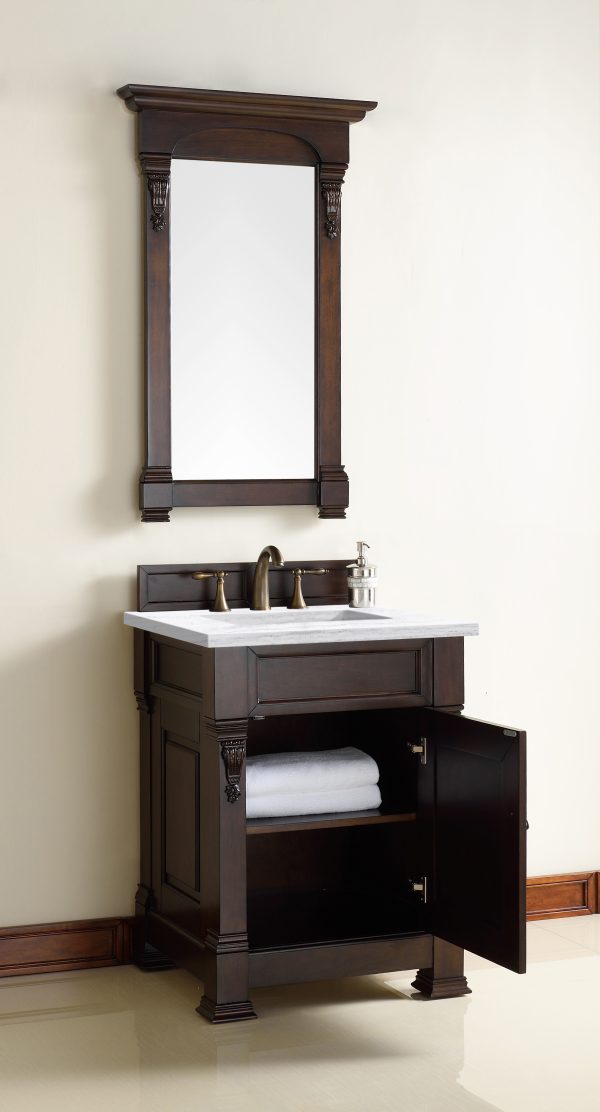 Brookfield 26 inch Bathroom Vanity in Burnished Mahogany With Arctic Fall Quartz Top