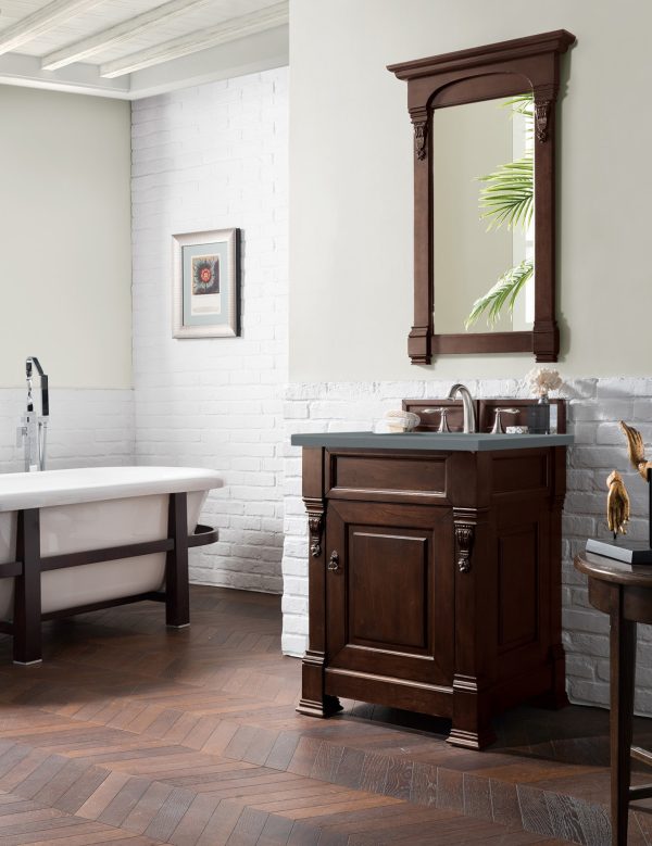 Brookfield 26 inch Bathroom Vanity in Burnished Mahogany With Cala Blue Quartz Top