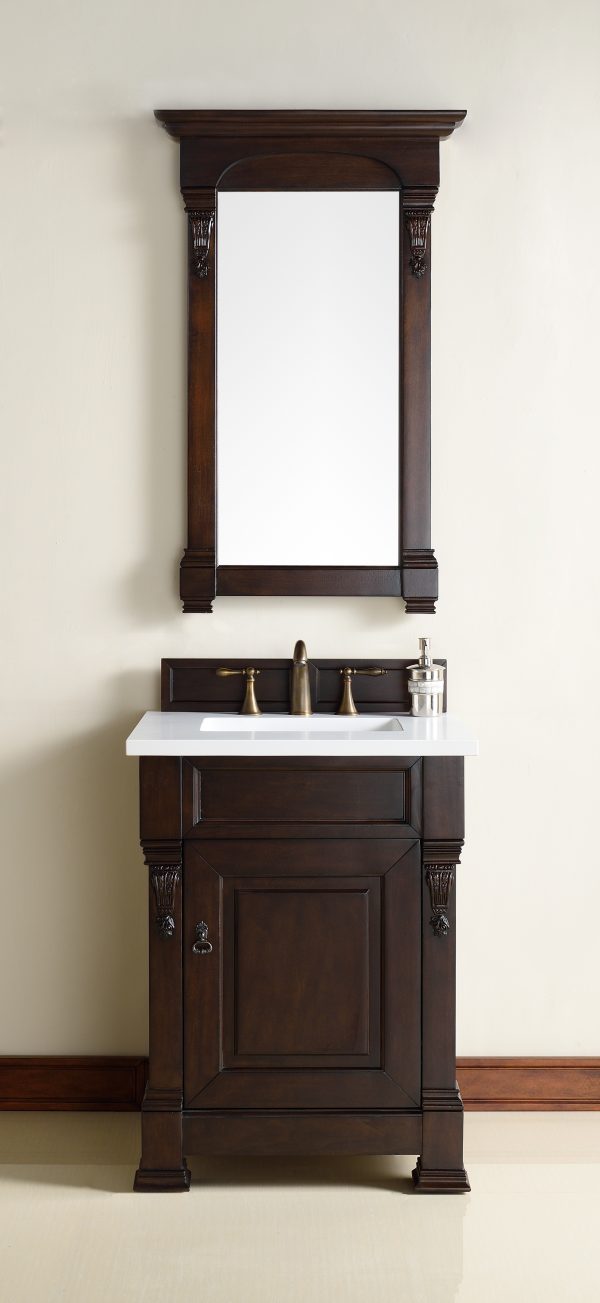 Brookfield 26 inch Bathroom Vanity in Burnished Mahogany With White Quartz Top