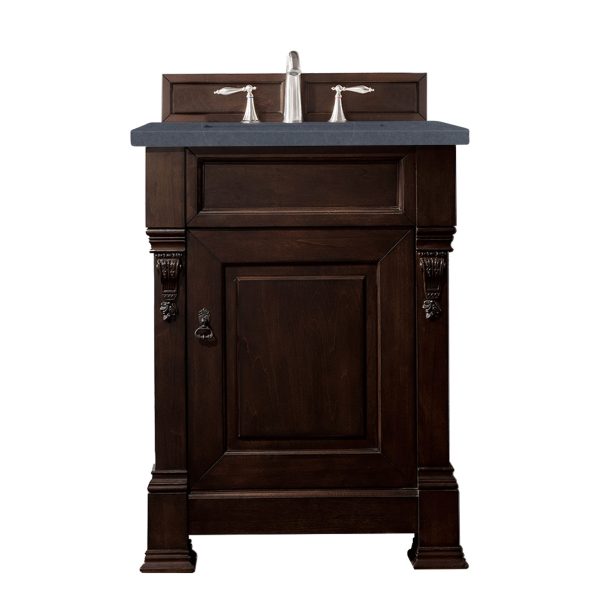 Brookfield 26 inch Bathroom Vanity in Burnished Mahogany With Charcoal Soapstone Quartz Top
