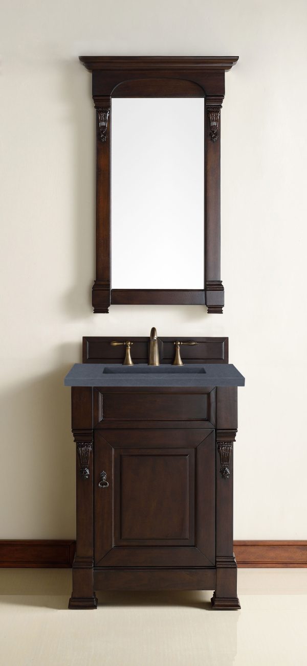 Brookfield 26 inch Bathroom Vanity in Burnished Mahogany With Charcoal Soapstone Quartz Top