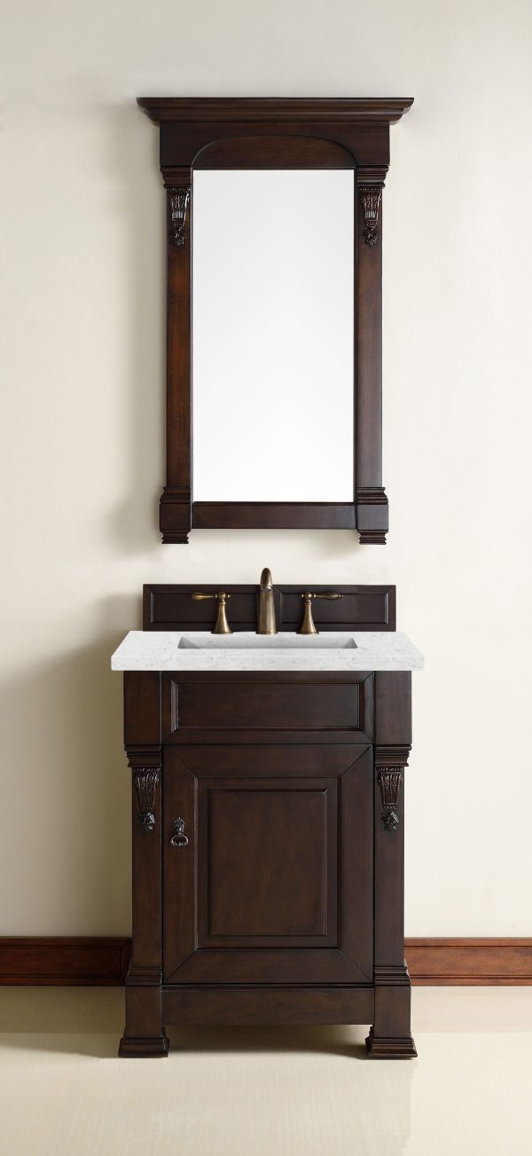 Brookfield 26 inch Bathroom Vanity in Burnished Mahogany With Eternal Jasmine Pearl Quartz Top