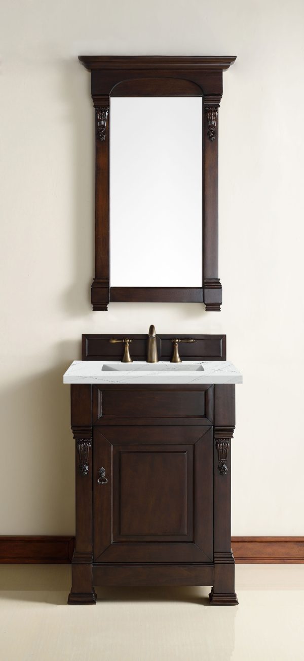 Brookfield 26 inch Bathroom Vanity in Burnished Mahogany With Ethereal Noctis Quartz Top