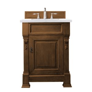 Brookfield 26 inch Bathroom Vanity in Country Oak With Arctic Fall Quartz Top