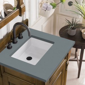 Brookfield 26 inch Bathroom Vanity in Country Oak With Cala Blue Quartz Top
