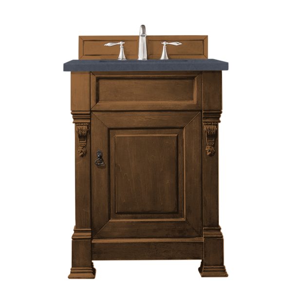 Brookfield 26 inch Bathroom Vanity in Country Oak With Charcoal Soapstone Quartz Top