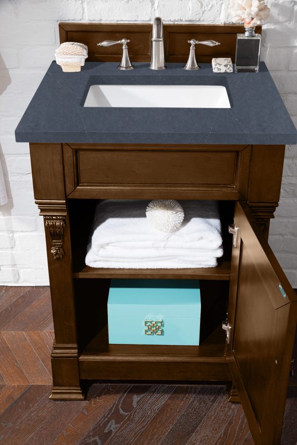 Brookfield 26 inch Bathroom Vanity in Country Oak With Charcoal Soapstone Quartz Top