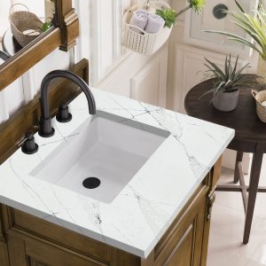 Brookfield 26 inch Bathroom Vanity in Country Oak With Ethereal Noctis Quartz Top