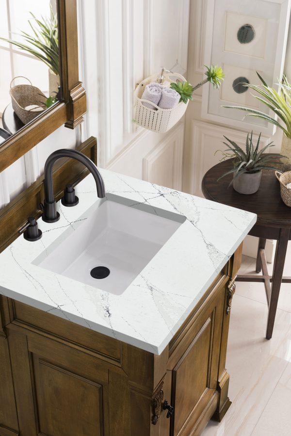 Brookfield 26 inch Bathroom Vanity in Country Oak With Ethereal Noctis Quartz Top