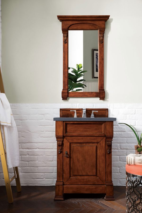 Brookfield 26 inch Bathroom Vanity in Warm Cherry With Charcoal Soapstone Quartz Top