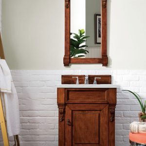 Brookfield 26 inch Bathroom Vanity in Warm Cherry With Ethereal Noctis Quartz Top