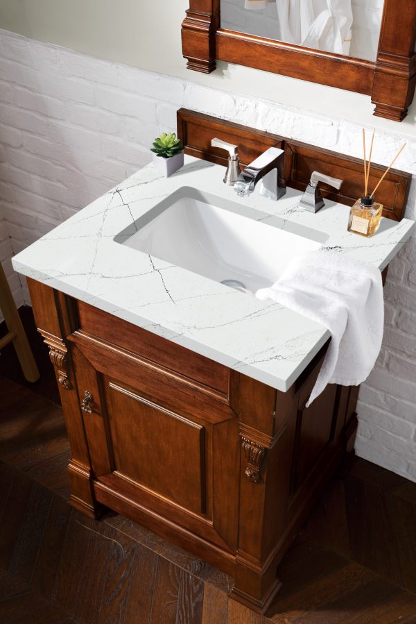 Brookfield 26 inch Bathroom Vanity in Warm Cherry With Ethereal Noctis Quartz Top