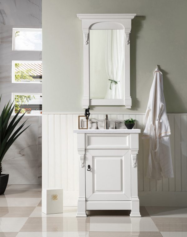 Brookfield 26 inch Bathroom Vanity in Bright White With Arctic Fall Quartz Top