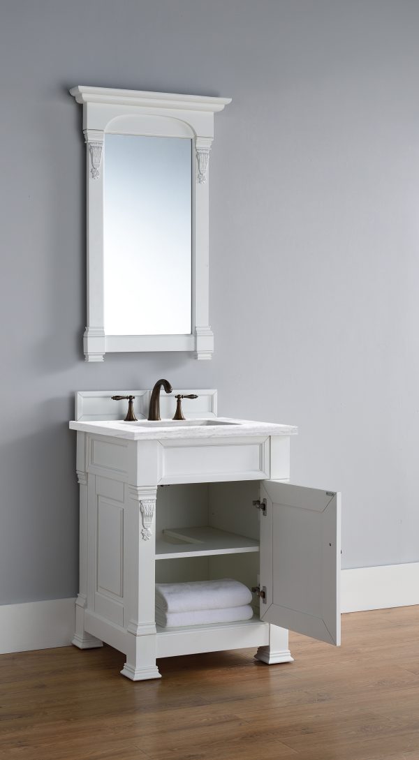 Brookfield 26 inch Bathroom Vanity in Bright White With Arctic Fall Quartz Top