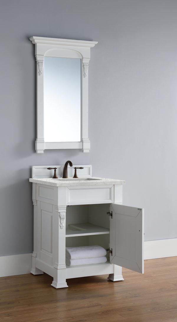 Brookfield 26 inch Bathroom Vanity in Bright White With Eternal Jasmine Pearl Quartz Top