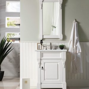 Brookfield 26 inch Bathroom Vanity in Bright White With Ethereal Noctis Quartz Top