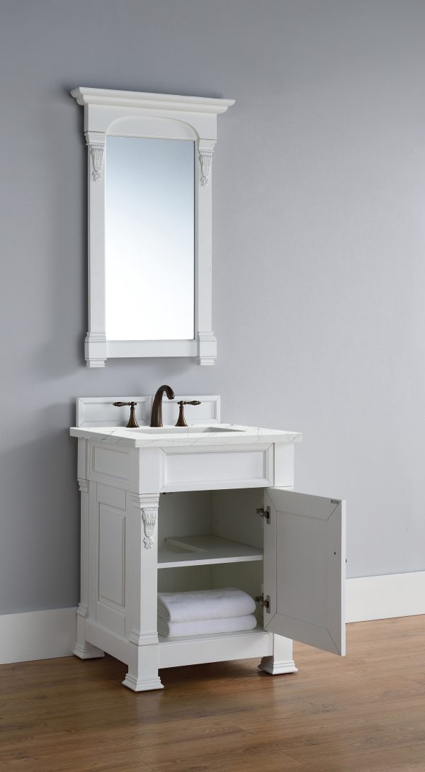 Brookfield 26 inch Bathroom Vanity in Bright White With Ethereal Noctis Quartz Top