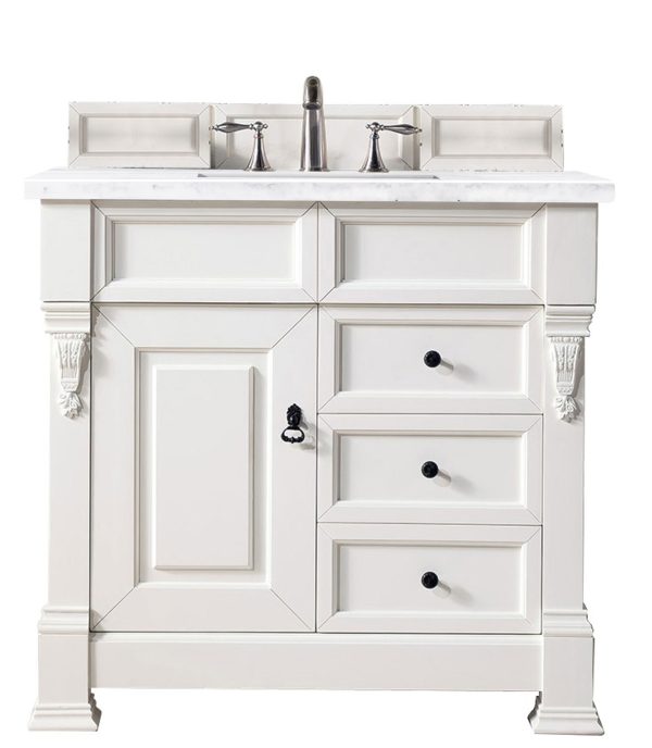 Brookfield 36 inch Bathroom Vanity in Bright White With Arctic Fall Quartz Top