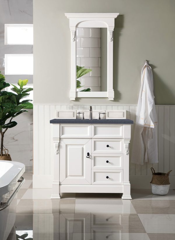 Brookfield 36 inch Bathroom Vanity in Bright White With Charcoal Soapstone Quartz Top
